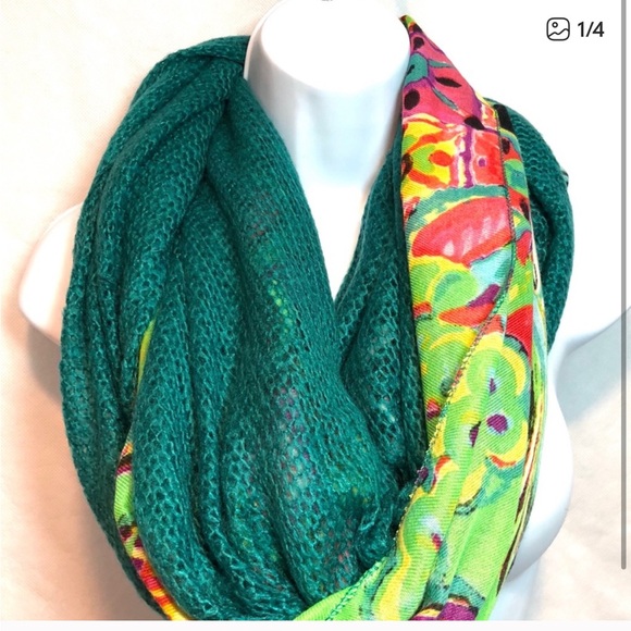 Desigual Mixed Media Floral And Knit Scarf Large 76” Long New With Flaw - Picture 1 of 7